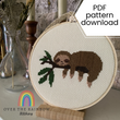 Sleepy sloth cross stitch pattern - PDF download