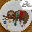 Festive sloth cross stitch pattern - PDF download